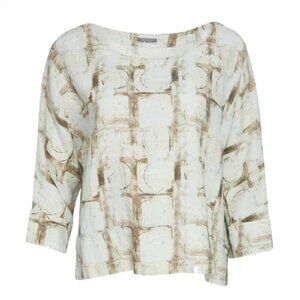 Naya Tie Dye 3/4 Sleeve Tunic Linen Size 1 Med Artsy Lagenlook Minimalist Modern